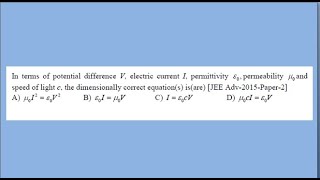 Units Dimensions and Errors II JEE Advanced 2015 Paper 2 II Previous JEE Advanced Chapter wise II [upl. by Erma721]