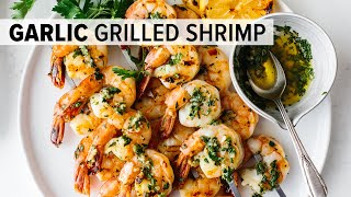 BEST GRILLED SHRIMP RECIPE  garlic grilled shrimp skewers  easy [upl. by Wohlert]