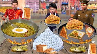 Egg Noodles Fried Sandwich Street Food Hindi Kahaniya Hindi Moral Stories New Funny Comedy Video [upl. by Emor]