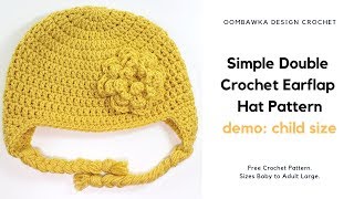 Simple Double Crochet Earflap Hat Pattern Child Size Demo Free Video Crochet Pattern [upl. by Meggie]