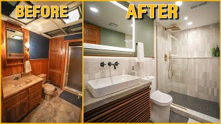 DIY Small Bathroom Remodel  Start to Finish Renovation and Design [upl. by Pru675]