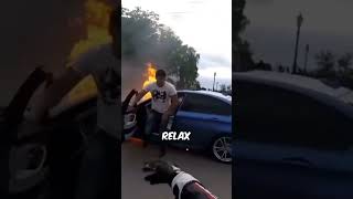 BMW Catches Fire After Dangerously Racing Two Bikers 😨 [upl. by Stolzer705]