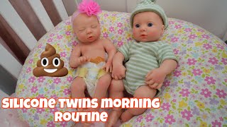 Newborn Reborn Silicone baby twins Morning Routine and check up [upl. by Eissat]