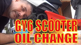 How to change oil on a 150cc Gy6 scooter [upl. by Aicilaana969]