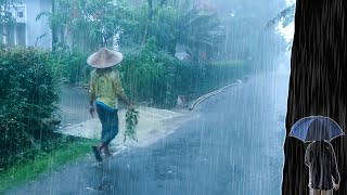 Super Heavy Rain Walk in Quiet Village  ASMR Rain Sounds for Sleeping 2 Hours [upl. by Ycniuq]