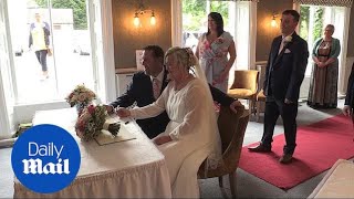 Couple marry in sociallydistanced wedding with only five guests [upl. by Nivek145]