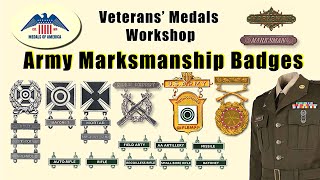 US Army Marksmanship Badges and Current 19 Qualifications Bars on New Army Green Service Uniform [upl. by Starks]