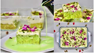 Pistachio Milk Cake Eggless Pistachio Cake  Eid Special Dessert  Tres Leches Cake [upl. by Thadeus]