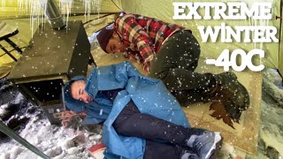 40° Solo Camping 3 Days Solo Winter Camping Adventure in the Snowstorm Bushcraft Survival Shelter [upl. by Earleen]