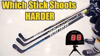 Which Bauer hockey stick has the HARDEST SHOT  AG5NT SYNC or Hyperlite Radar Kick Point Speed Test [upl. by Nim650]