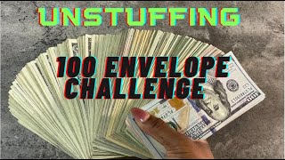 UNSTUFFING My 100 Envelope Challenge My FRIST Completed Savings Challenge savingschallenges [upl. by Sissie]