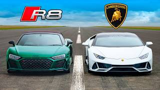 Lambo Huracan v Audi R8 DRAG RACE [upl. by Geibel]