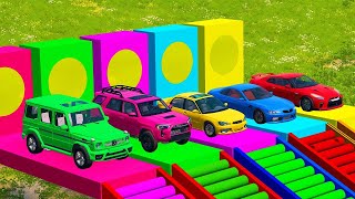 TRANSPORTING PIXAR CARS amp FRUITS WITH COLORED amp JOHN DEERE vs CLAAS vs TRACTORS  BeamNGdrive 962 [upl. by Nageem]