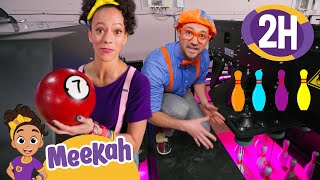 Strike Blippi amp Meekah Bowl and Learn at the Alley  2 HR OF MEEKAH  Educational Videos for Kids [upl. by Ateekan]