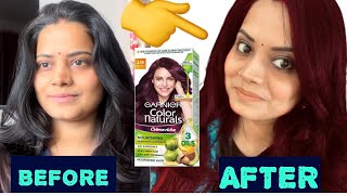 Garnier Hair Colour Honest Review  How to colour white Hair  How to apply  Burgundy Colour [upl. by Ellenij122]