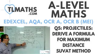 ALevel Maths Q519 Projectiles Derive a Formula for Maximum Distance SUVAT Method [upl. by Abert200]