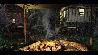 Medieval Camp Ambience  Rain Sounds 8 Hours  Crackling Fire Sounds [upl. by Tobias]