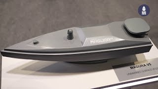 Ukraines Magura V5 USV  Kamikaze Drone Boat at DSEI 2023 [upl. by Stenger]