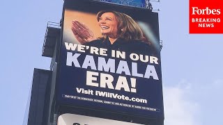 Taylor SwiftThemed We’re In Our Kamala Era Billboard From DNC Is Displayed In Times Square NYC [upl. by Puri]