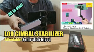 L09 GIMBAL STABILIZER selfie stick tripod bluetooth for smartphones  Unboxing amp Review [upl. by Ettelrac]