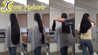 Cute girl cuts her super long hair shorter [upl. by Barcot]