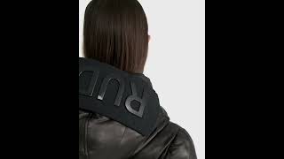 RUDSAK Shiny CALI X LUXE CLOUD LEATHER FITTED MAXI DOWN PUFFER Coat Hooded Black Women [upl. by Lehcin]