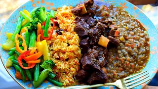 STEW BEEF amp LAMB COMBO STEW LENTILS CARROT RICE STIR FRY VEGGIES  SUNDAY LUNCH [upl. by Ecarg]