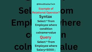 Relational Operator Example in SQL ShivaShankarTech sql databse server [upl. by Belayneh67]