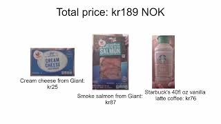 3 items Giant brand smoked salmon cream cheese and Starbucks 40oz latte coffee kr189 NOK [upl. by Nyrb755]