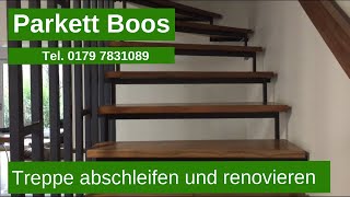 Treppe abschleifen und renovieren in Köln Dortmund Düsseldorf NRW Parkett Boos Tel 01797831089 [upl. by Elpmet590]