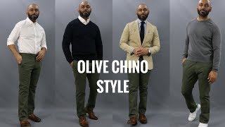 How To Wear Olive ChinosHow To Style Olive Chinos 4 Ways [upl. by Sirroned]