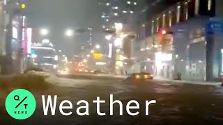 Busan Streets Overflow with Floodwater After Heavy Rain Drenches South Korea [upl. by Ennaylloh]