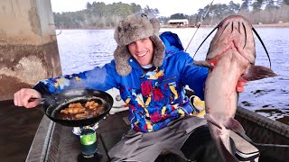 Winter Catfish Catch and Cook on my Boat [upl. by Mcquillin]