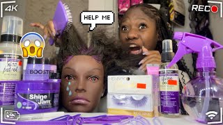 Doing my Mannequin THICK Hair Only using PURPLE products [upl. by Arst]