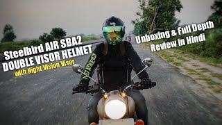 Steelbird Air SBA 2 Double Visor Helmet Review in Hindi  Steelbird SBA 2 Double Visor Night Vision [upl. by Acey]