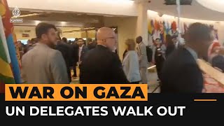 Delegates walk out of UN meeting during Israel speech  AJ shorts [upl. by Maloy440]