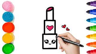 How to Draw A Cute Cartoon Lipstick 💄 Cute Easy Drawing and Coloring For Kids RomaCuteDrawings [upl. by Ika]