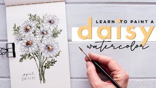 Daisy Art  Beginner Watercolor  Drawing Tutorial [upl. by Waylen]