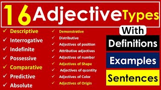 Adjective amp 16 Types of adjectives in English Grammar with Examples [upl. by Oster501]