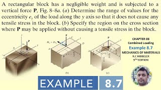 Determine range of values for eccentricity ey of load along y axis  Ex 87  Mechanics of materials [upl. by Craw669]