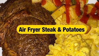 Air Fryer Ribeye Steak Eggs amp Potatoes by Chef Bae  Cuttin Up With Bae  Breakfast  Brunch [upl. by Hendrick]