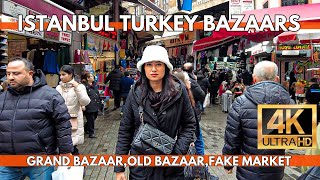 ISTANBUL TURKEY 2024 GRAND BAZAARFAKE MARKETOLD CITY BAZAAR 4K WALKING TOUR  SHOPSPEOPLEFOODS [upl. by Hilar]