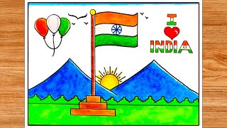 Tiranga drawing Independence day chart paper drawing 15 August flag scene Independence day poster [upl. by Latihs]