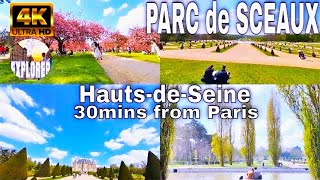 🇫🇷PARC de SCEAUX Cherry BlossomsChateau de Sceaux HautsdeSeine departmentFRANCE【4K】 [upl. by Ardnahcal]