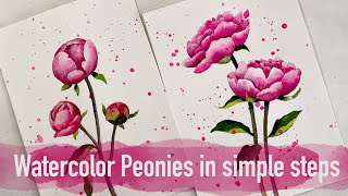 Watercolor tutorial  How to paint peonies in simple steps [upl. by Sherrod1]