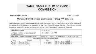 TNPSC GROUP V A SERVICES NOTIFICATION [upl. by Siusan]