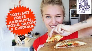 Tosti zoete aardappelfrites met cheddar spek en bosui  GEWOON WAT EEN STUDENTJE EET [upl. by Betz]