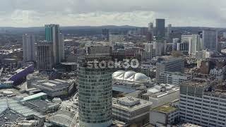 Drone Shot Of Bullring Rotunda Office Building In Birmingham UK [upl. by Larianna]