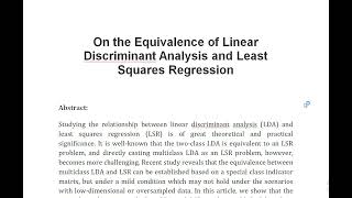 On the Equivalence of Linear Discriminant Analysis and Least Squares Regression [upl. by Sisxela960]