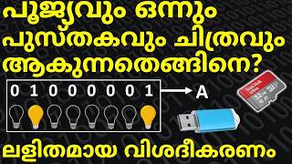 പൂജ്യവും ഒന്നും ചിത്രങ്ങളും പുസ്തകങ്ങളും ആകുന്ന സൂത്രം  How Computer Memory Works malayalam [upl. by Annyahs486]